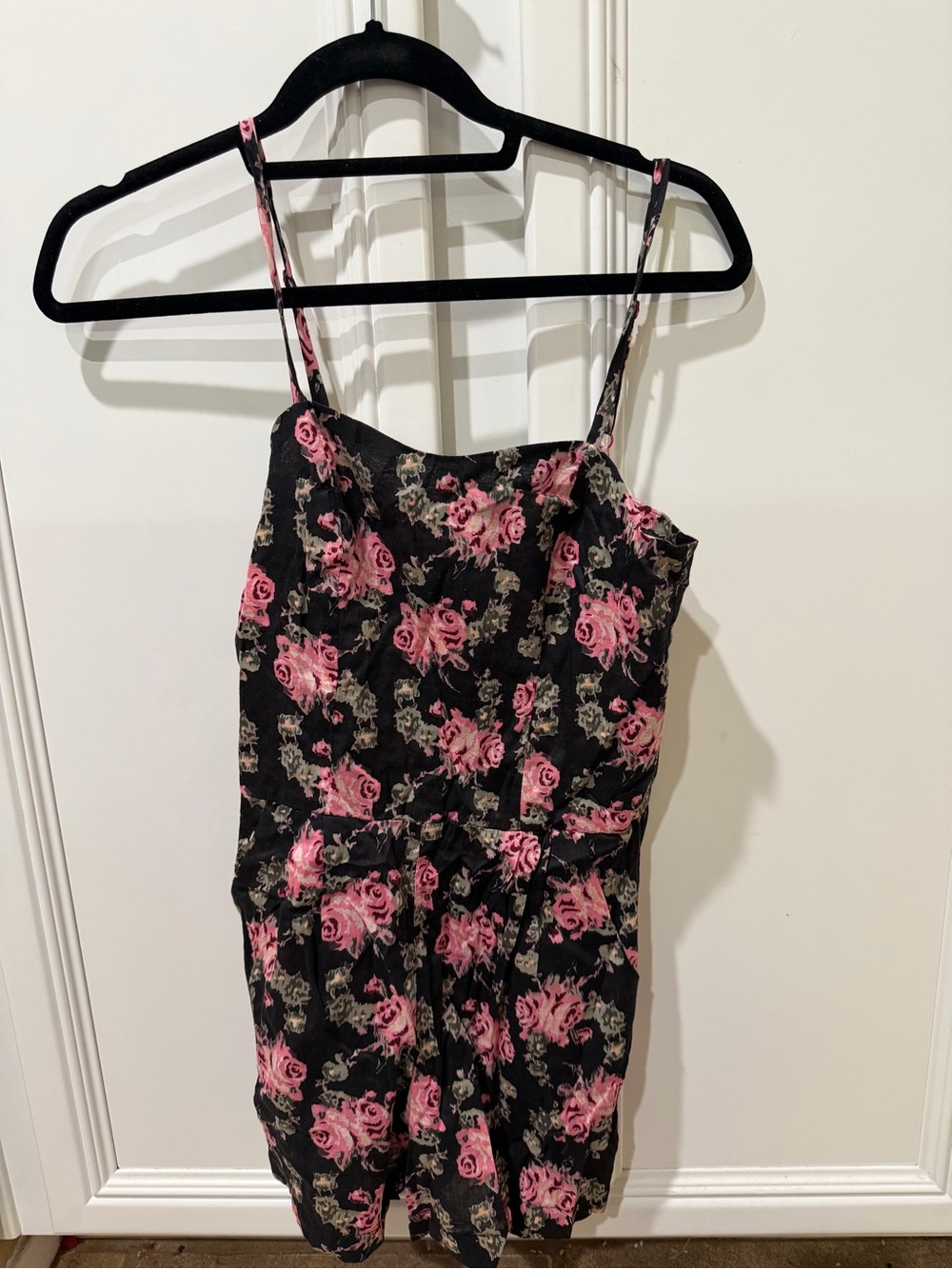 audrey Black Floral Romper with Pink Roses